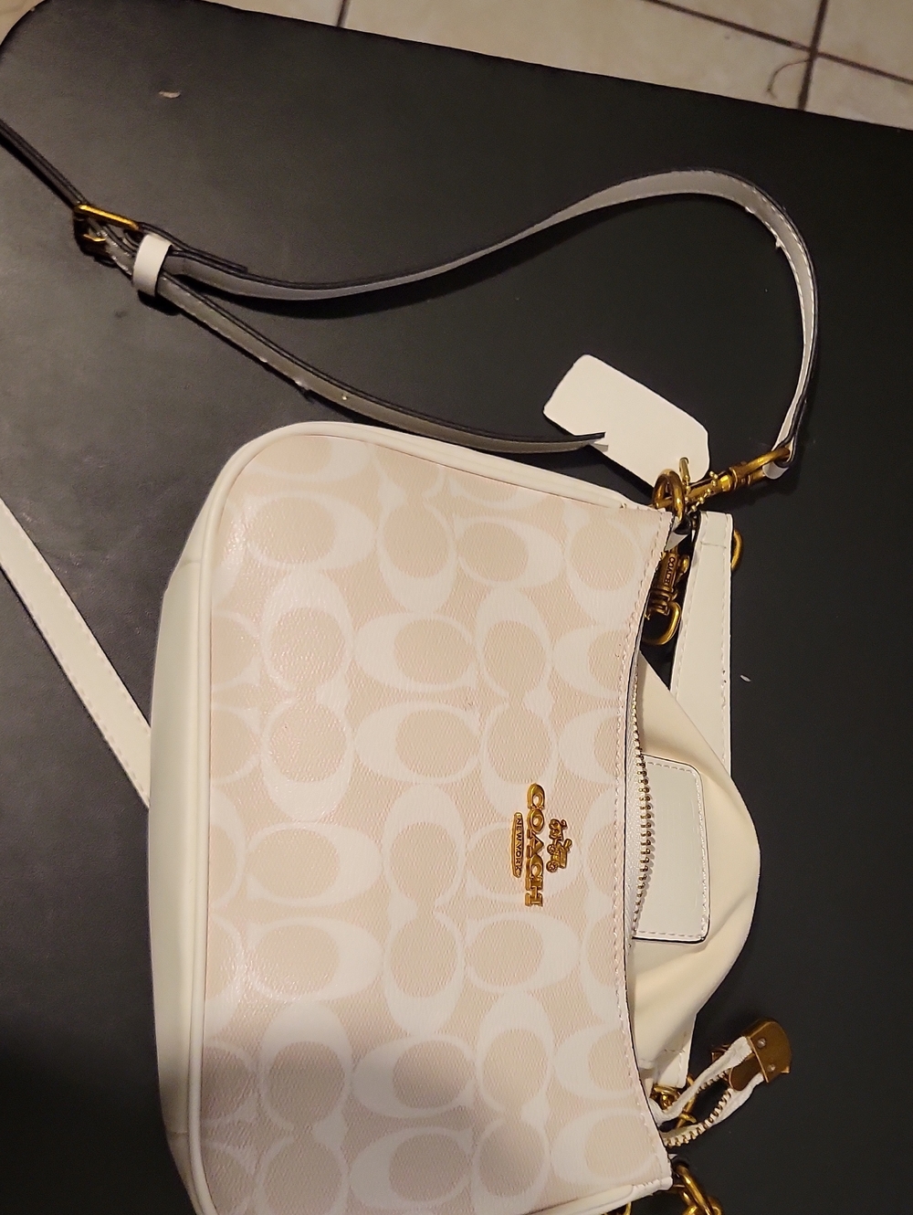 Coach Signature Small Crossbody in Chalk and White with Gold Hardware